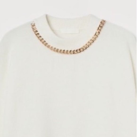H&M Chain Detail Sweater Wool blend Gold Chain White M - Picture 6 of 14